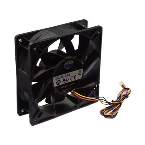 فن ۱۲ ولت ۴.۵ آمپر ۱۲ در ۱۲ سانتی پهنای ۳.۸ سانتی متر برند COOLER MASTER