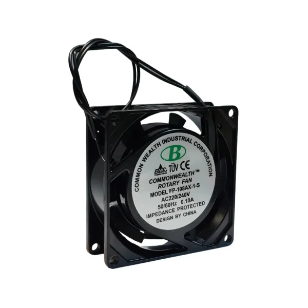 فن ۲۲۰ ولت ۸ در ۸ سانتی بوشی ضخامت ۲/۵ سانتی متر 0/1 آمپر COMMONWEALTH مدل FP-108AX-1-S