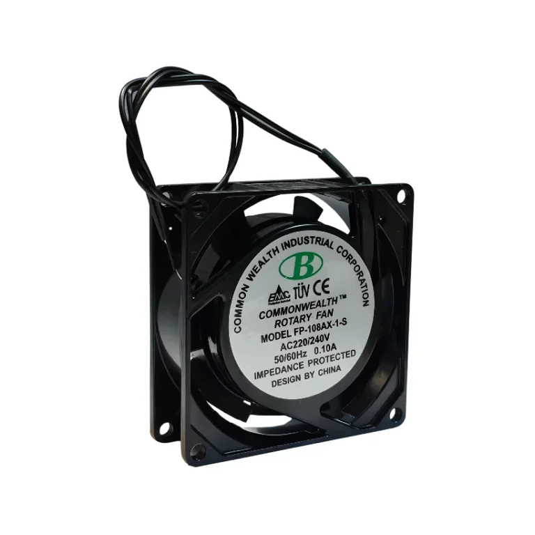 فن ۲۲۰ ولت ۸ در ۸ سانتی بوشی ضخامت ۲/۵ سانتی متر 0/1 آمپر COMMONWEALTH مدل FP-108AX-1-S