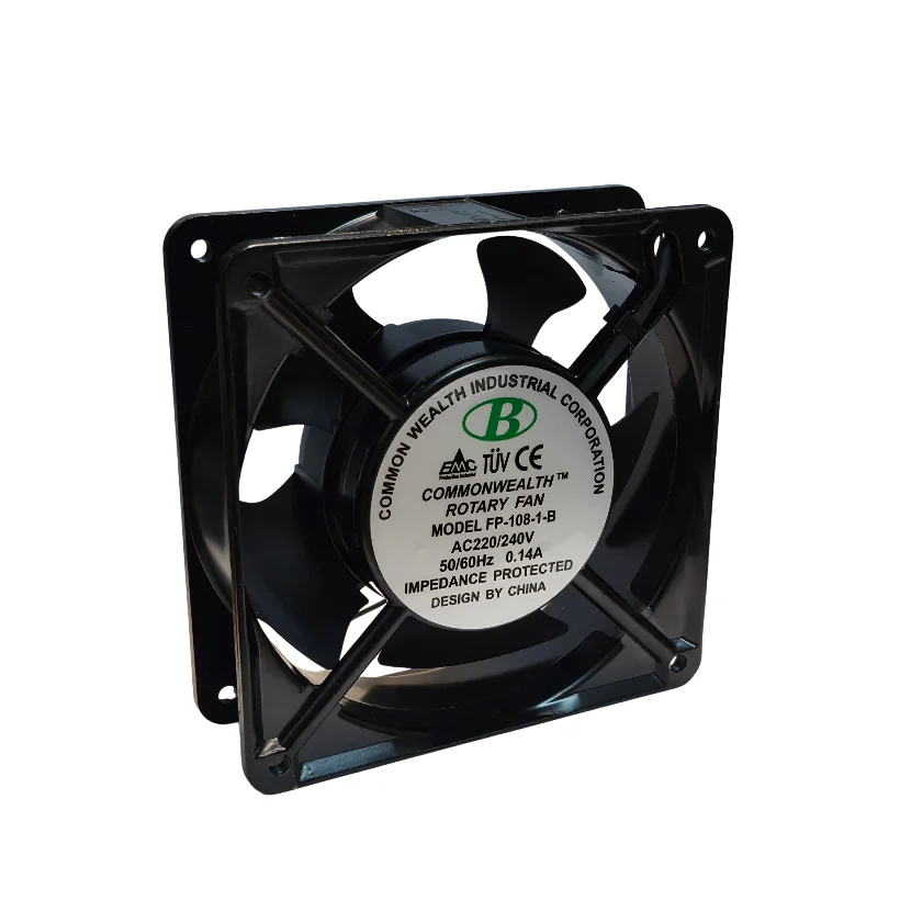 فن ۲۲۰ ولت ۱۲ در ۱۲ سانتی بلبرینگی COMMONWEALTH توان ۳۰ وات 0.14 آمپر مدل FP-108-1-B