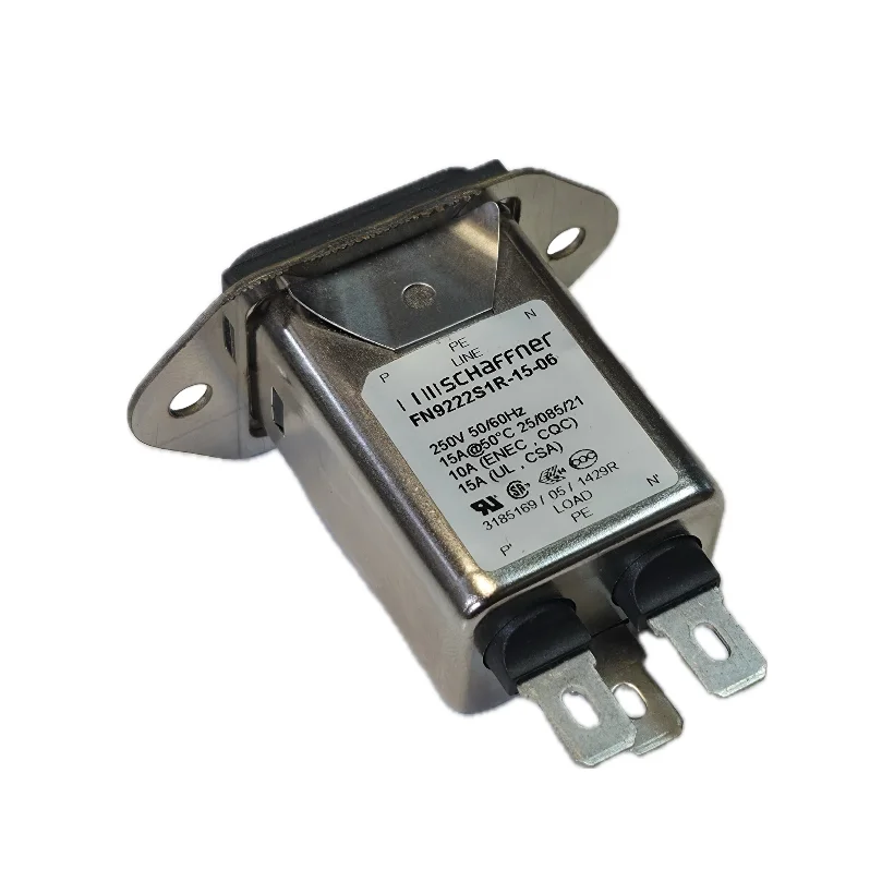 نویز فیلتر تک فاز ۱۵ آمپر با جک برق پاور پنلی EMI FILTER مدل FN9222S1R-15-06 برند SCHAFFNER