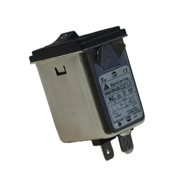 نویز فیلتر تک فاز ۶ آمپر کلید دار جک پاوری خور پنلی EMI FILTER مدل 06S3-SPB-Q(B) برند High & Low corp