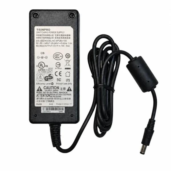 Original SINPRO 12V 4.75A Desktop Inline Power Adapter with LED Indicator, Model SPU63-105