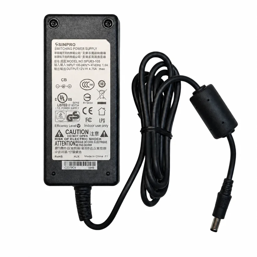 Original SINPRO 12V 4.75A Desktop Inline Power Adapter with LED Indicator, Model SPU63-105