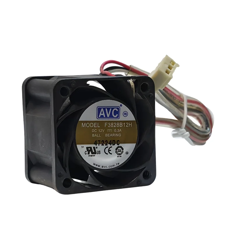 فن 12 ولت 3/8 در 3/8 سانتی متر ضخامت 28 میلی متر 300 میلی آمپر 3 سیم برند AVC مدل F3828B12H